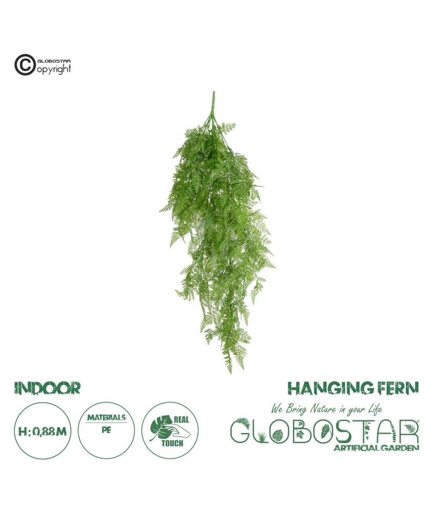 GloboStar® Artificial Garden HANGING FERN 20804 Τεχνητό Διακοσμητικό Κρεμαστό Φυτό Φτέρη Μ40 x Π20 x Υ88cm